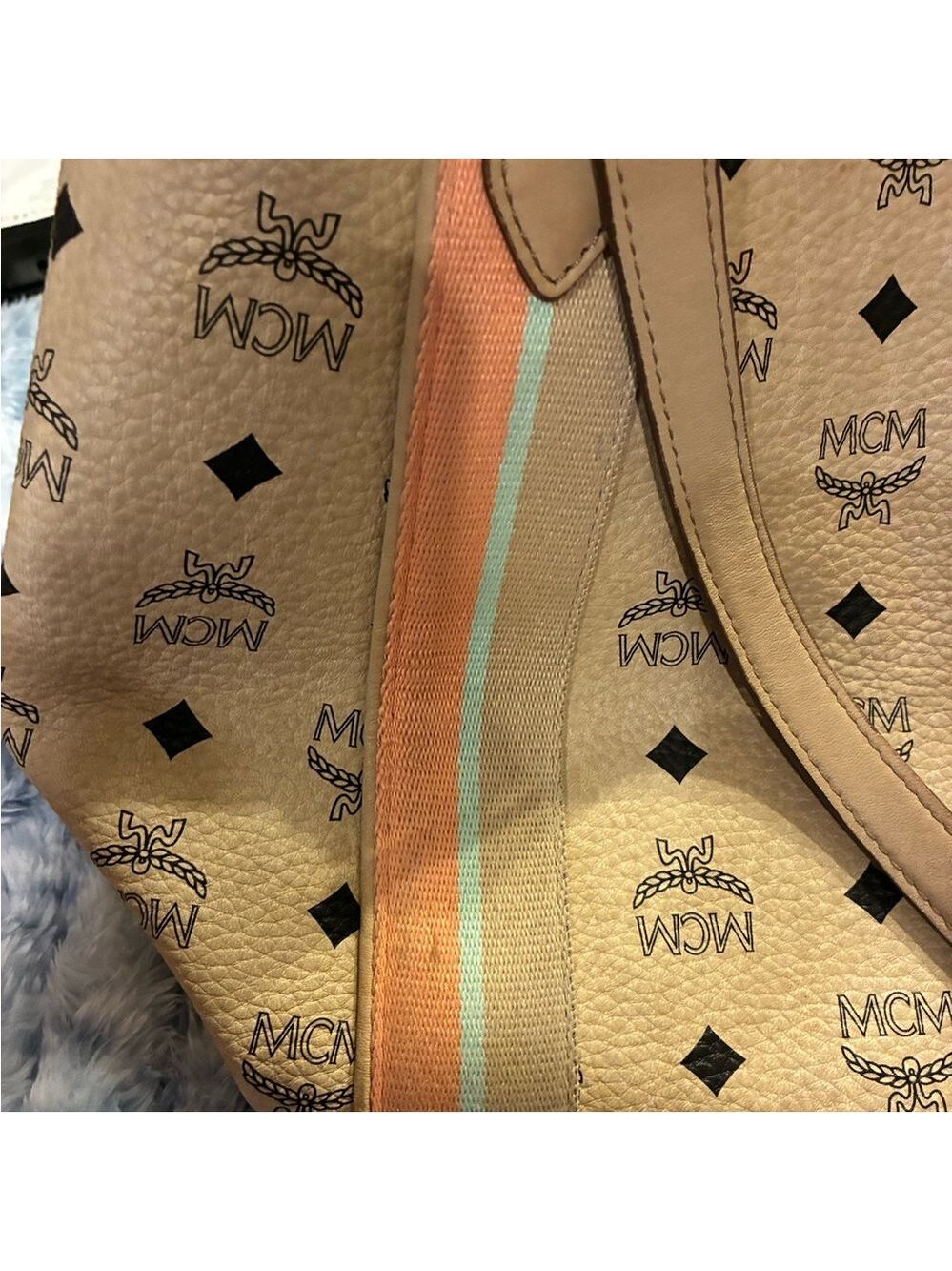 MCM Tan & Pink Monogram Tote Bag Gold Accents Q4382 München - Picture 6 of 11